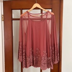 Ultra Pink Floral Embroidered Mesh Top